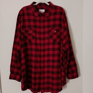 True Nation Red and Black Plaid Flannel Snap Front Western Lumberjack Shirt 3XL‎